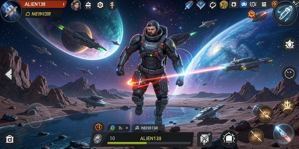 Tampilan gameplay mendebarkan dalam simulasi luar angkasa.