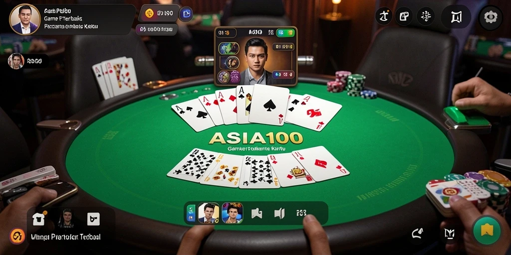 Gambaran gameplay ASIA100 yang menegangkan dan menyenangkan saat bermain Poker.