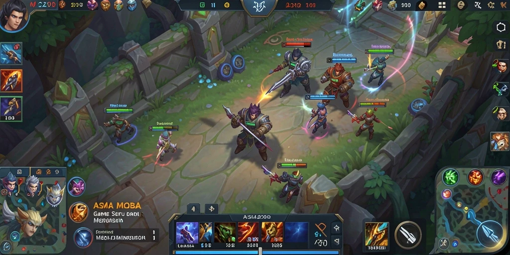 Tangkapan layar permainan ASIA200 yang menunjukkan aksi seru di arena MOBA.