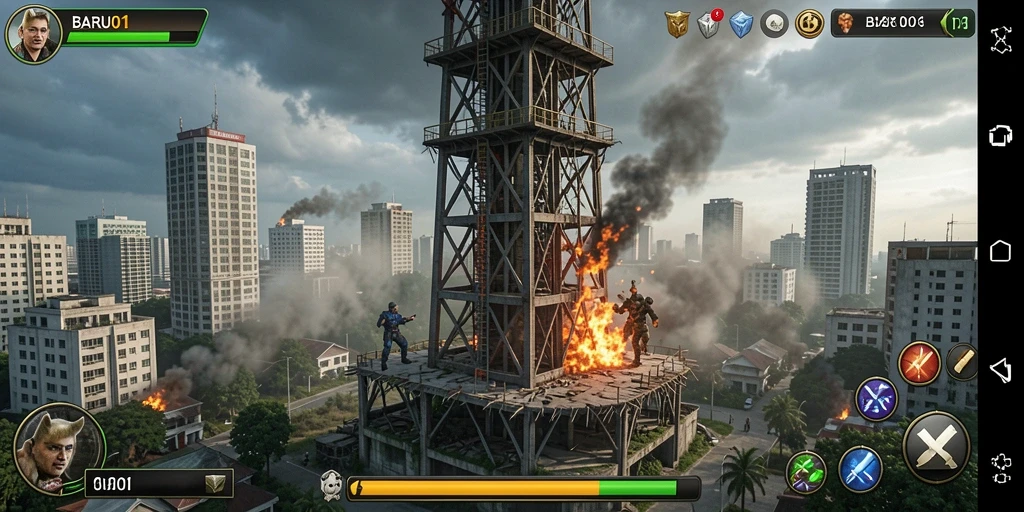 Tampilan gameplay menara dalam aksi pertahanan yang seru.