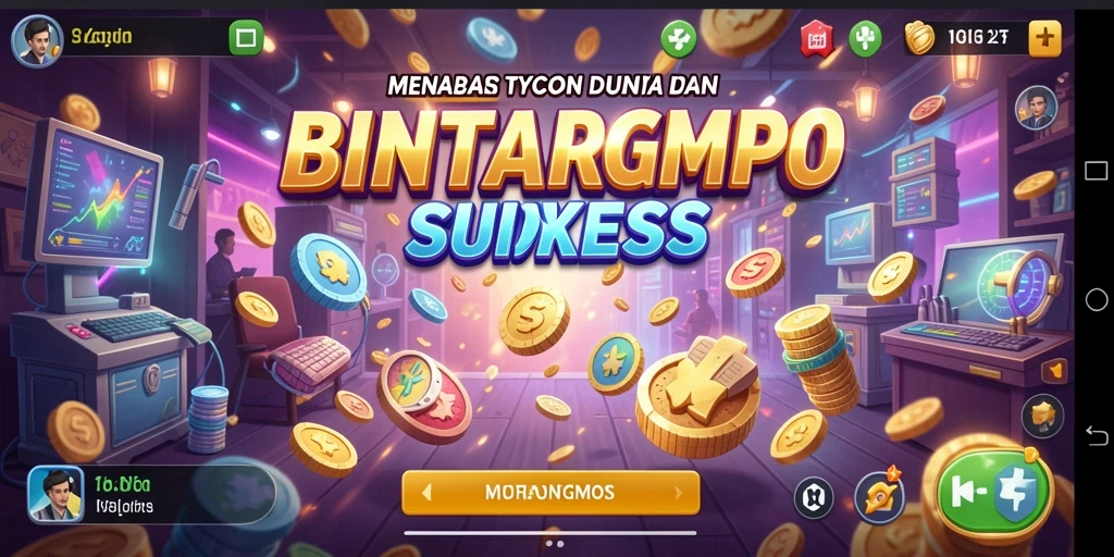 Tampilan gameplay BINTANGMPO yang menggambarkan dunia Tycoon.