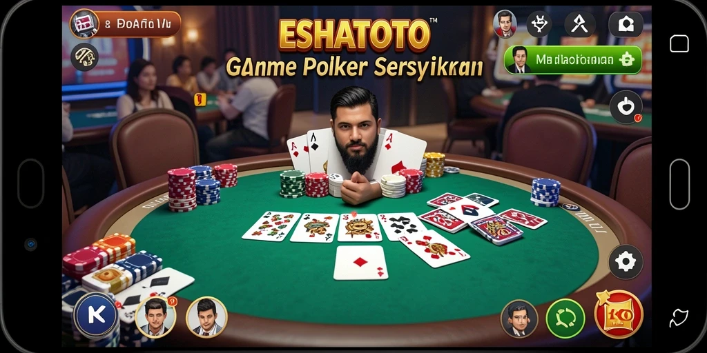 Screenshot utama ESHATOTO menampilkan aksi permainan poker yang dinamis.