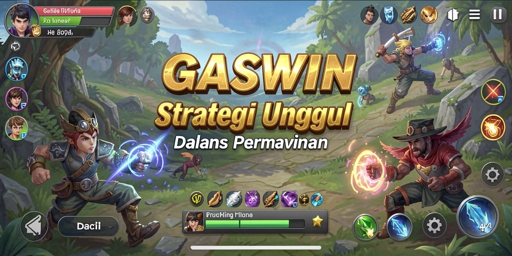 Screenshot GASWIN menampilkan aksi strategi dalam pertempuran.