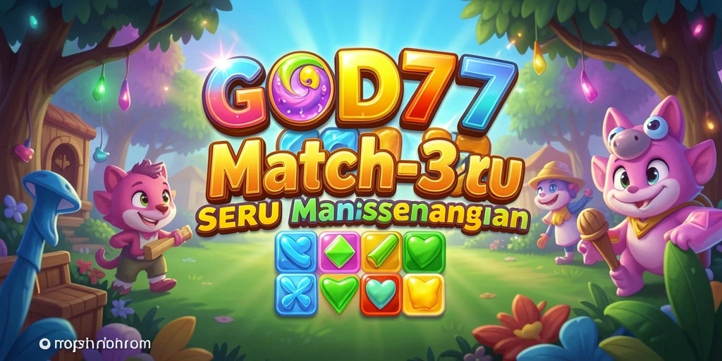 Tampilan gameplay <strong>GOD77</strong> dengan puzzle Match-3 yang menarik.