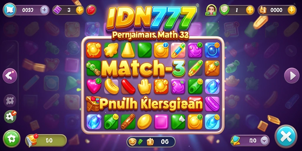 Screenshot gameplay IDN777 menampilkan kombinasi warna cerah dalam permainan Match-3.