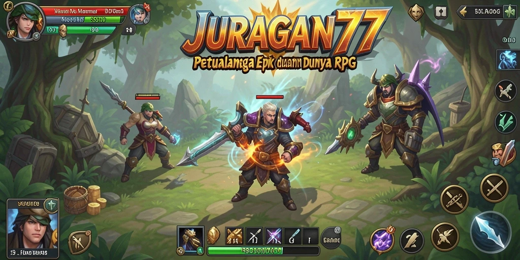 Tangkapan layar utama JURAGAN77 menampilkan aksi seru dalam permainan RPG.