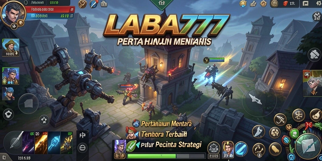Tangkapan layar LABA777 menampilkan pertempuran seru dan menara yang berbeda.