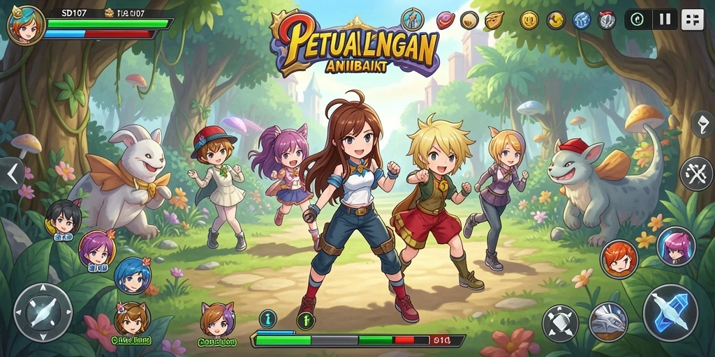 Tampilan menarik dari gameplay SD107 yang penuh warna dan karakter anime.